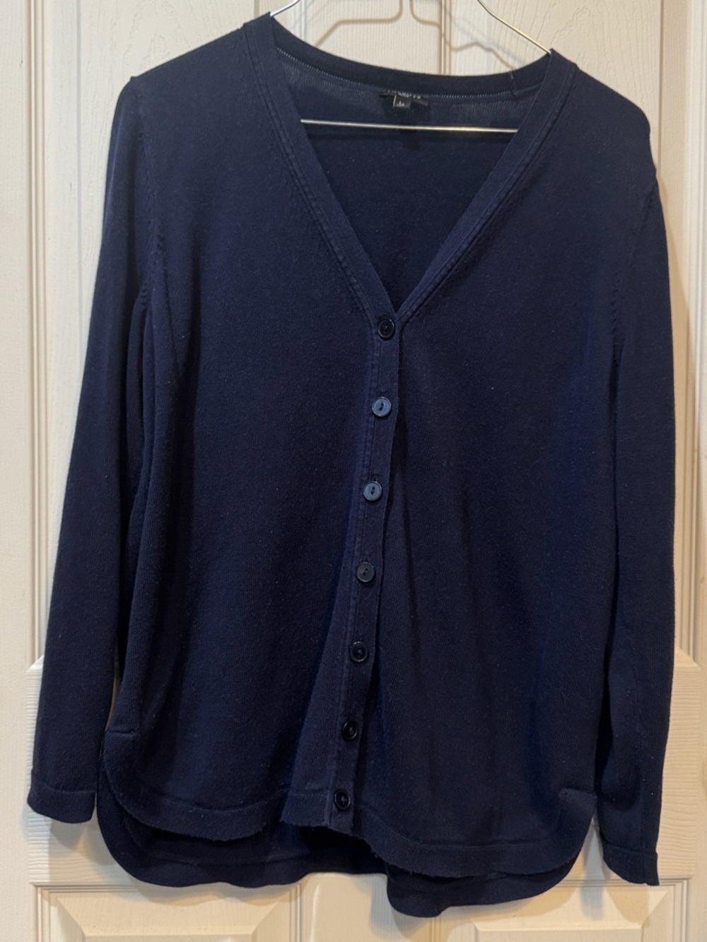 Talbots Navy Blue V‑Neck Button Front Cardigan
